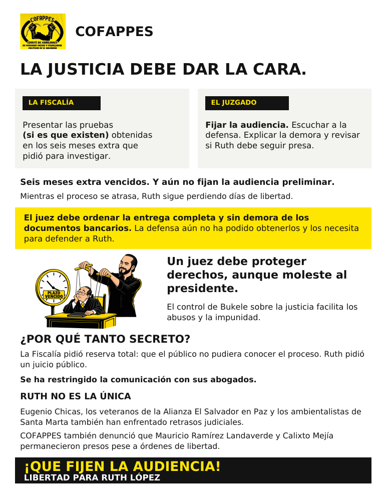 Cara dos del volante de COFAPPES: La justicia debe dar la cara. Reclamos a la Fiscalía y al juzgado, acceso a documentos y libertad para Ruth López.